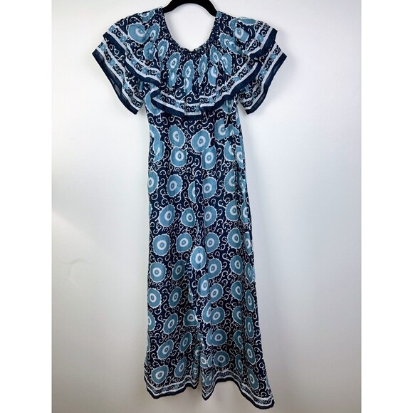 ANTHROPOLOGIE Kopal Suzani Off The Shoulder Romper Jumpsuit Blue Women's XS EUC - Picture 5 of 12